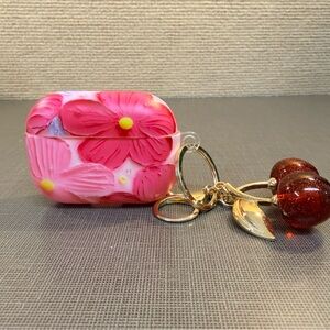 Floral Pink AirPod Pro 1 & 2 Case with Cherry Keychain